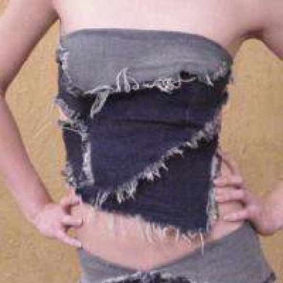 Nude Designs Denim 2 Triangle destroyed tie top Small S - Picture 1 of 2